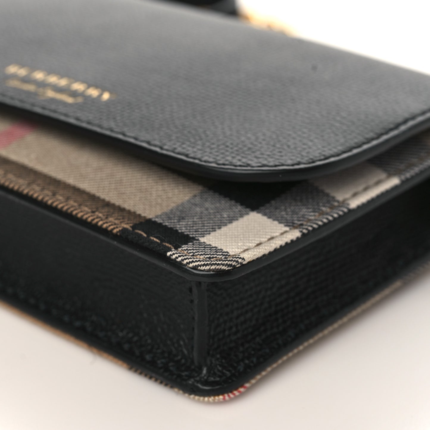 Grained Calfskin House Check Tartan Mix Hampshire Wallet On Chain Black