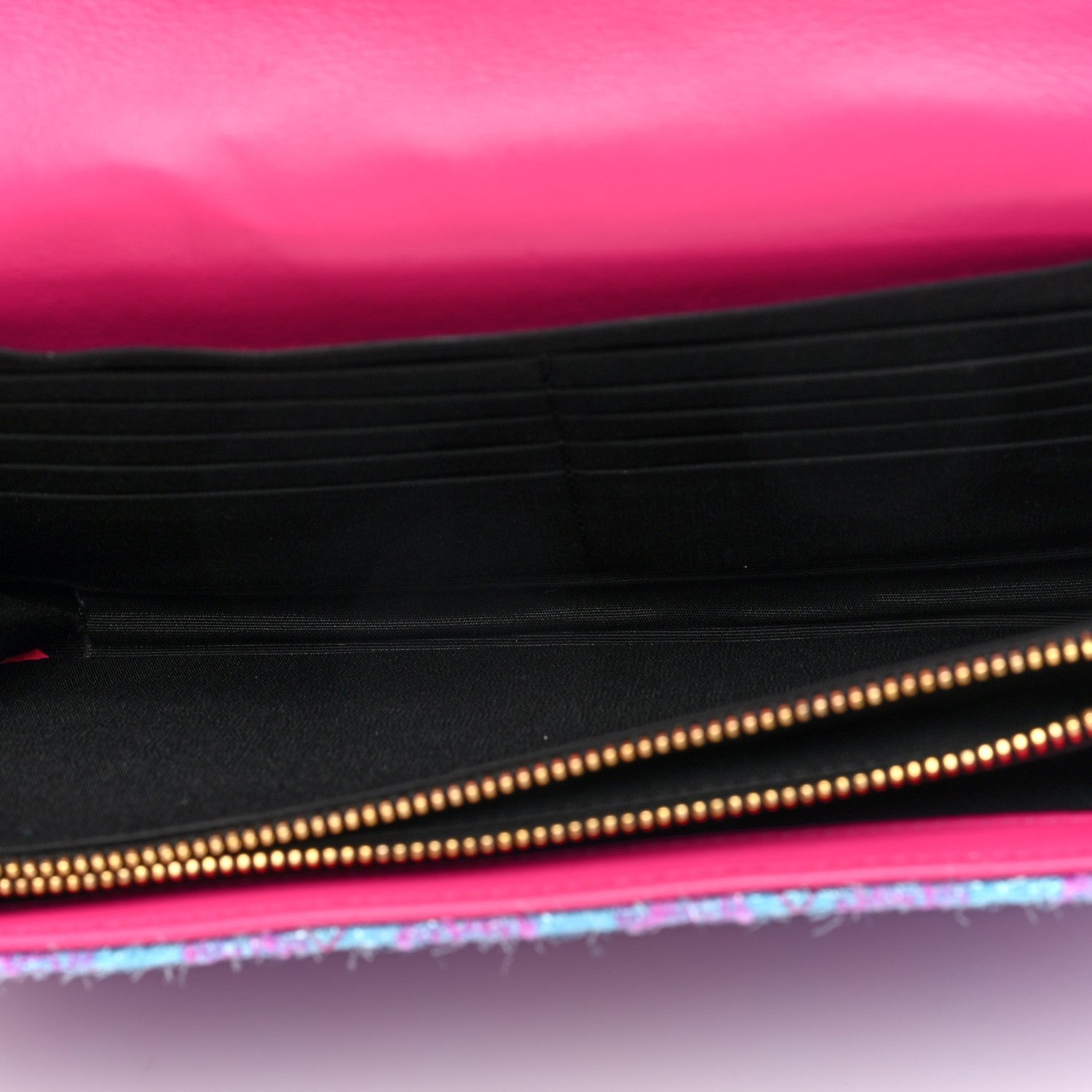 Versace Tweed Quilted Medusa Wallet on Chain Crossbody Pink Blue 5 of 7