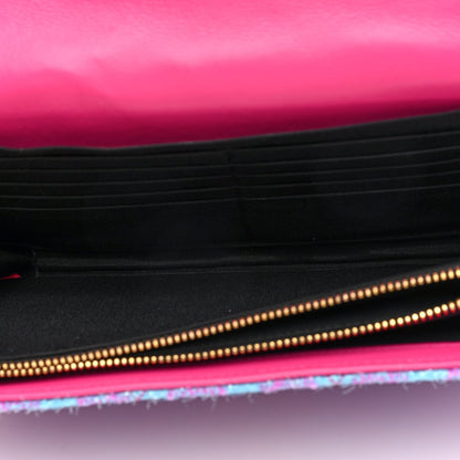 Versace Tweed Quilted Medusa Wallet on Chain Crossbody Pink Blue 5 of 7