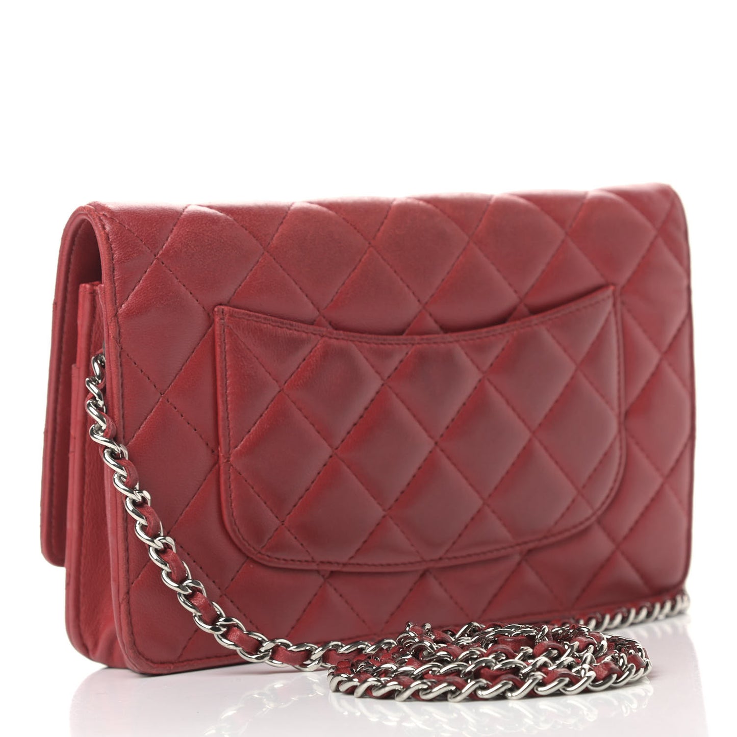 Lambskin Quilted Wallet On Chain WOC Red