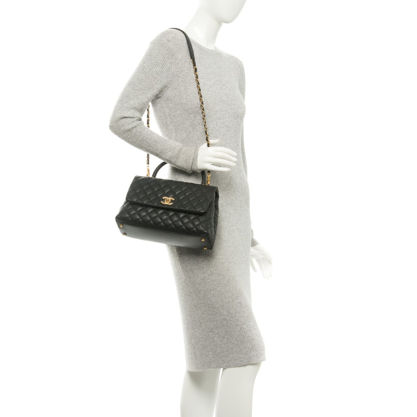 Caviar Quilted Small Coco Handle Flap Black