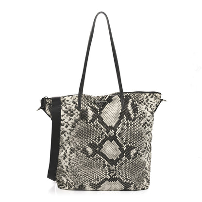 Prada Tessuto Nylon Snakeskin Print Tote Roccia 1 of 8