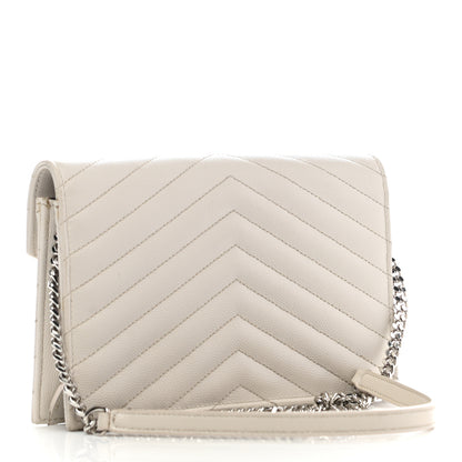 Saint Laurent Grain De Poudre Matelasse Chevron Monogram Envelope Chain Wallet Optical White 3 of 9