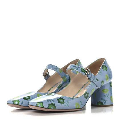 Prada Patent Floral Mary Jane 65mm Pumps 38 Blue 4 of 7