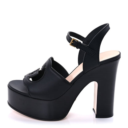 Gucci Cosmos Softy Calfskin Wooden Interlocking G Cut-Out 30/120mm Platform Sandals 38  Black 1 of 9