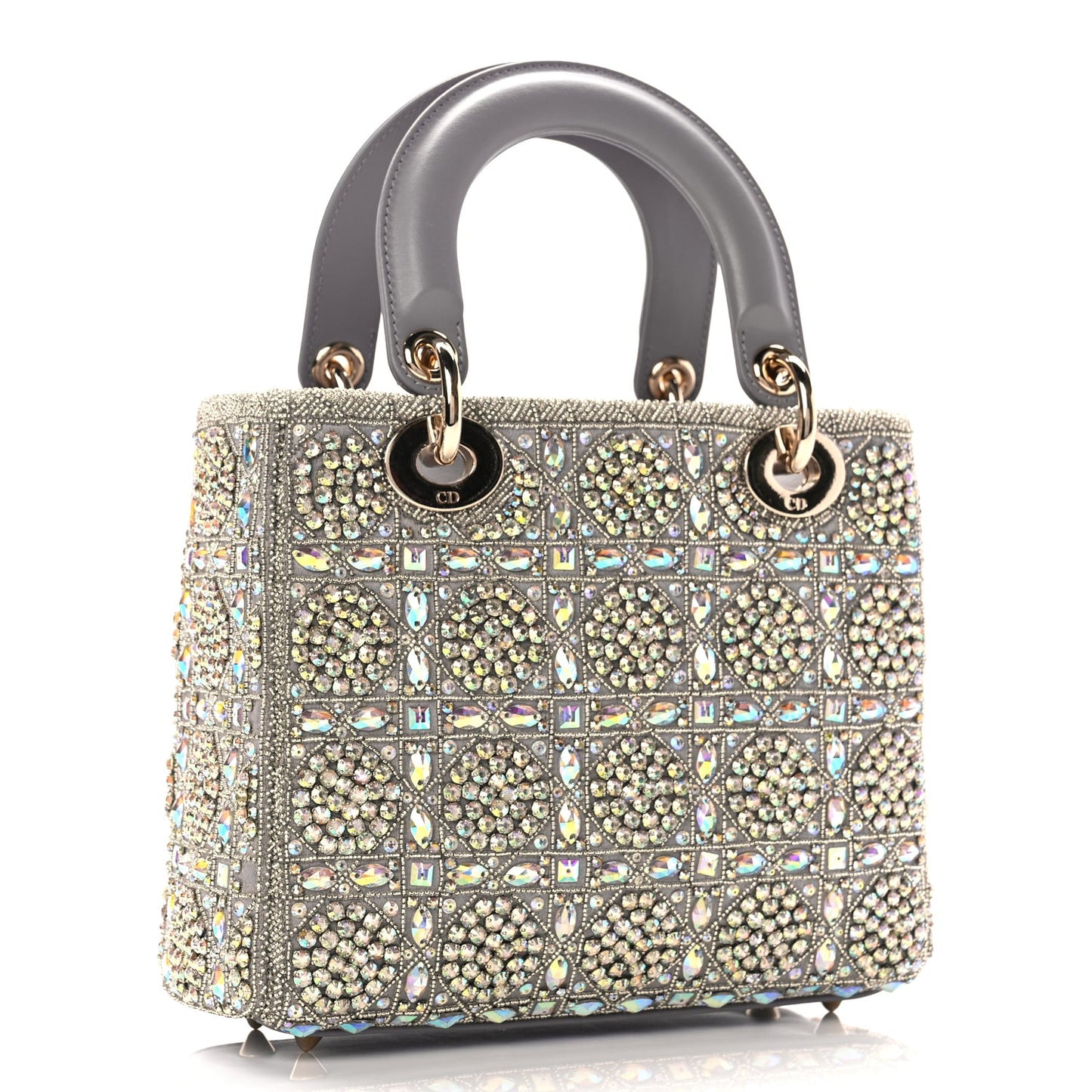 Calfskin Satin Celestial Bead Embroidery Cannage Mini Lady Dior Grey
