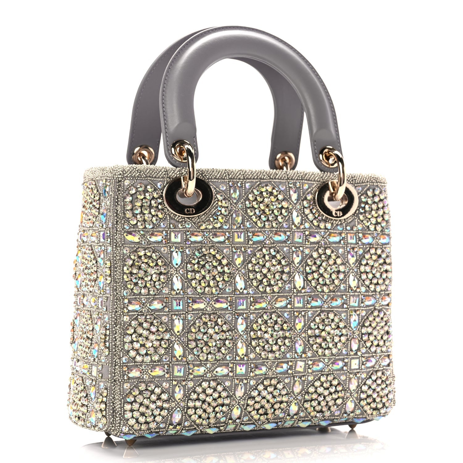 Christian Dior Calfskin Satin Celestial Bead Embroidery Cannage Mini Lady Dior Grey 2 of 8