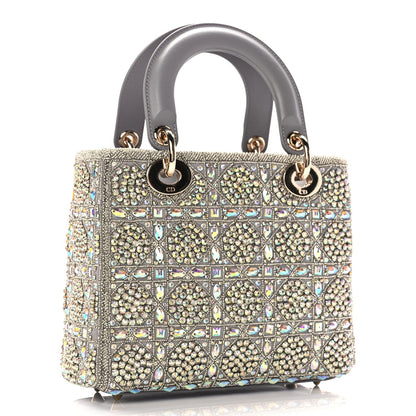 Christian Dior Calfskin Satin Celestial Bead Embroidery Cannage Mini Lady Dior Grey 2 of 8