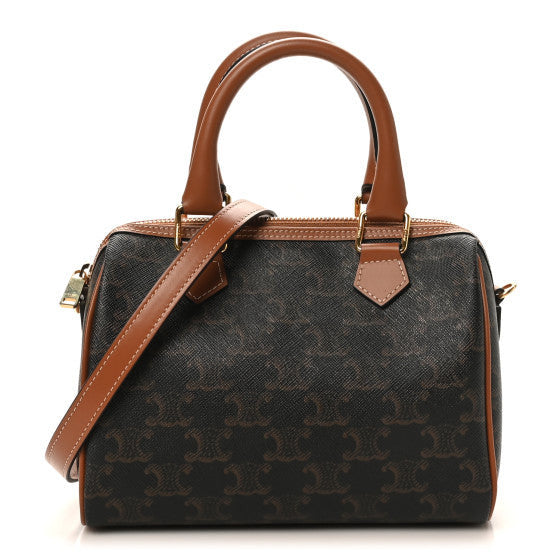 Celine Triomphe Canvas Calfskin Small Boston Bag Tan 1 of 1