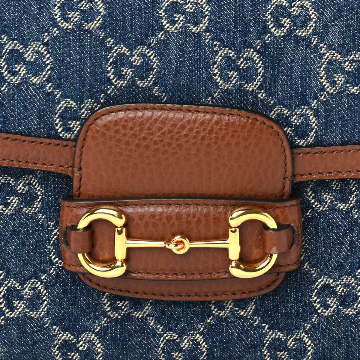 Gucci New Denim GG Monogram Dollar Calfskin Web Mini Horsebit 1955 Shoulder Bag Blue Tea Cuir Epilog 6 of 8