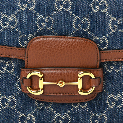 Gucci New Denim GG Monogram Dollar Calfskin Web Mini Horsebit 1955 Shoulder Bag Blue Tea Cuir Epilog 6 of 8