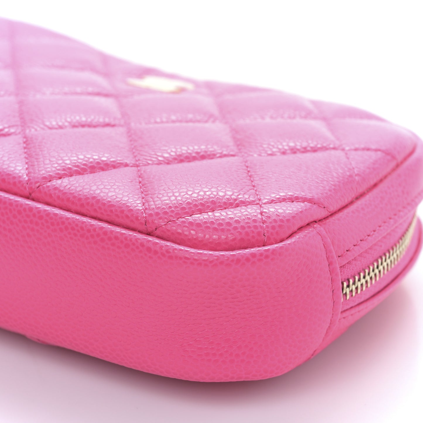 Caviar Quilted Small Curvy Pouch Cosmetic Case Pink