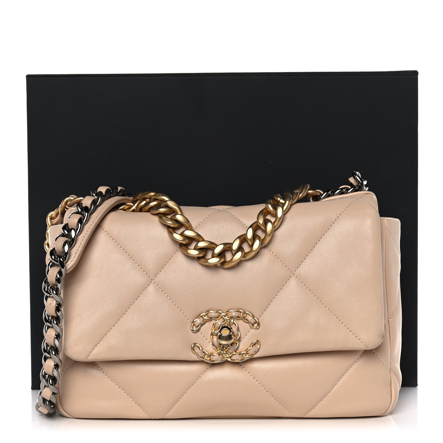 Lambskin Quilted Medium Chanel 19 Flap Beige