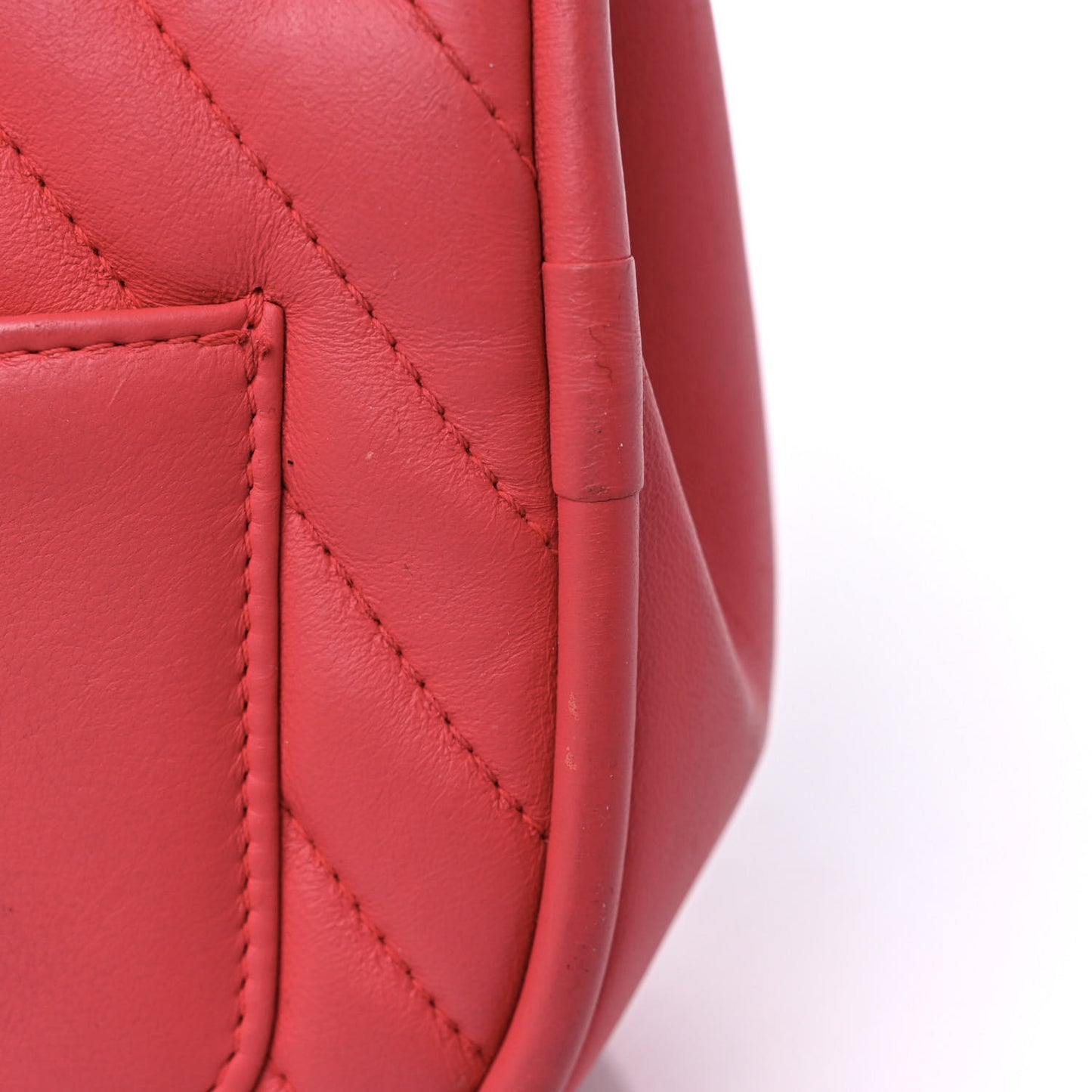 Lambskin Reverse Chevron Quilted Mini Round Top Handle Flap Bright Pink