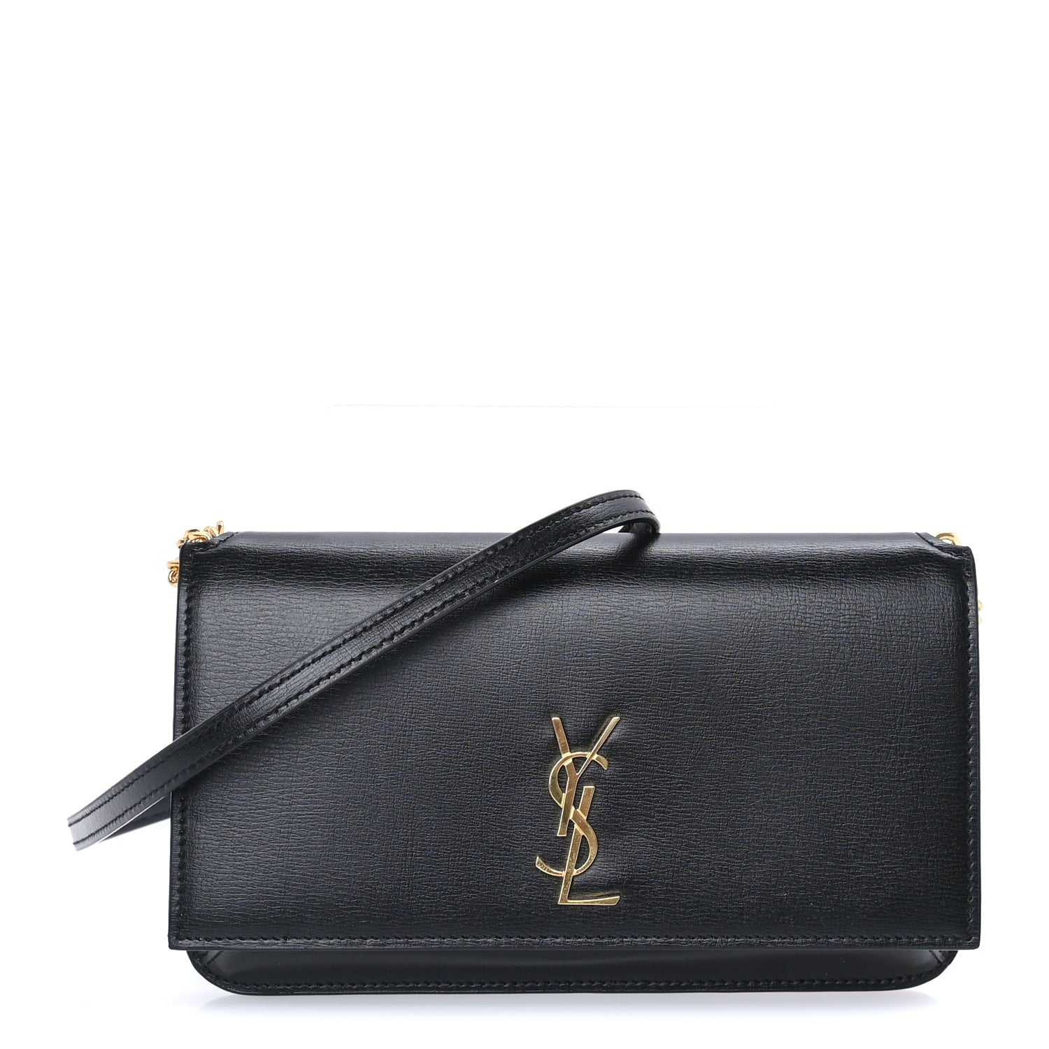 Saint Laurent Calfskin Monogram Cassandre Phone Holder With Strap Black 1 of 8
