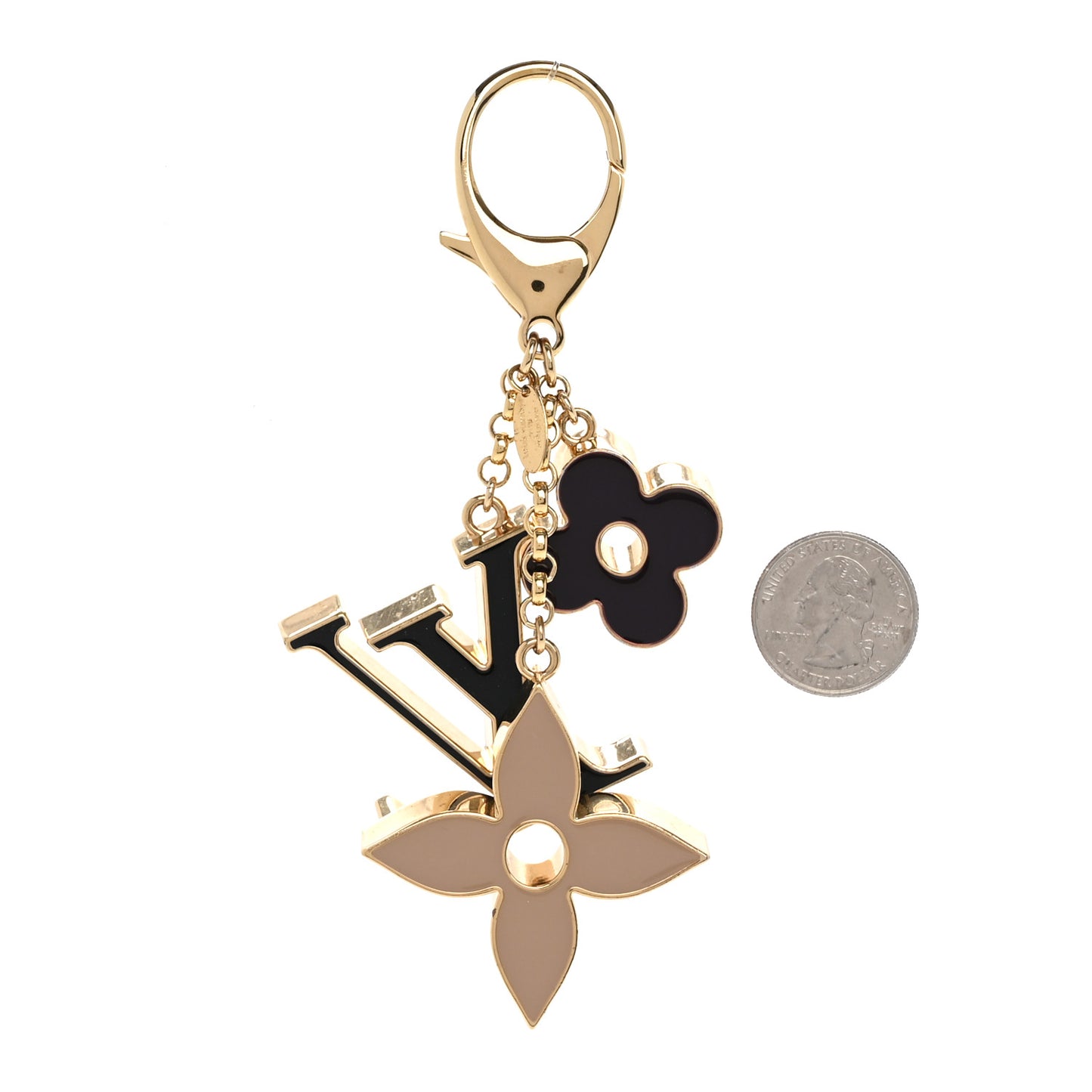 Metal Enamel Fleur De Monogram Bag Charm Dore