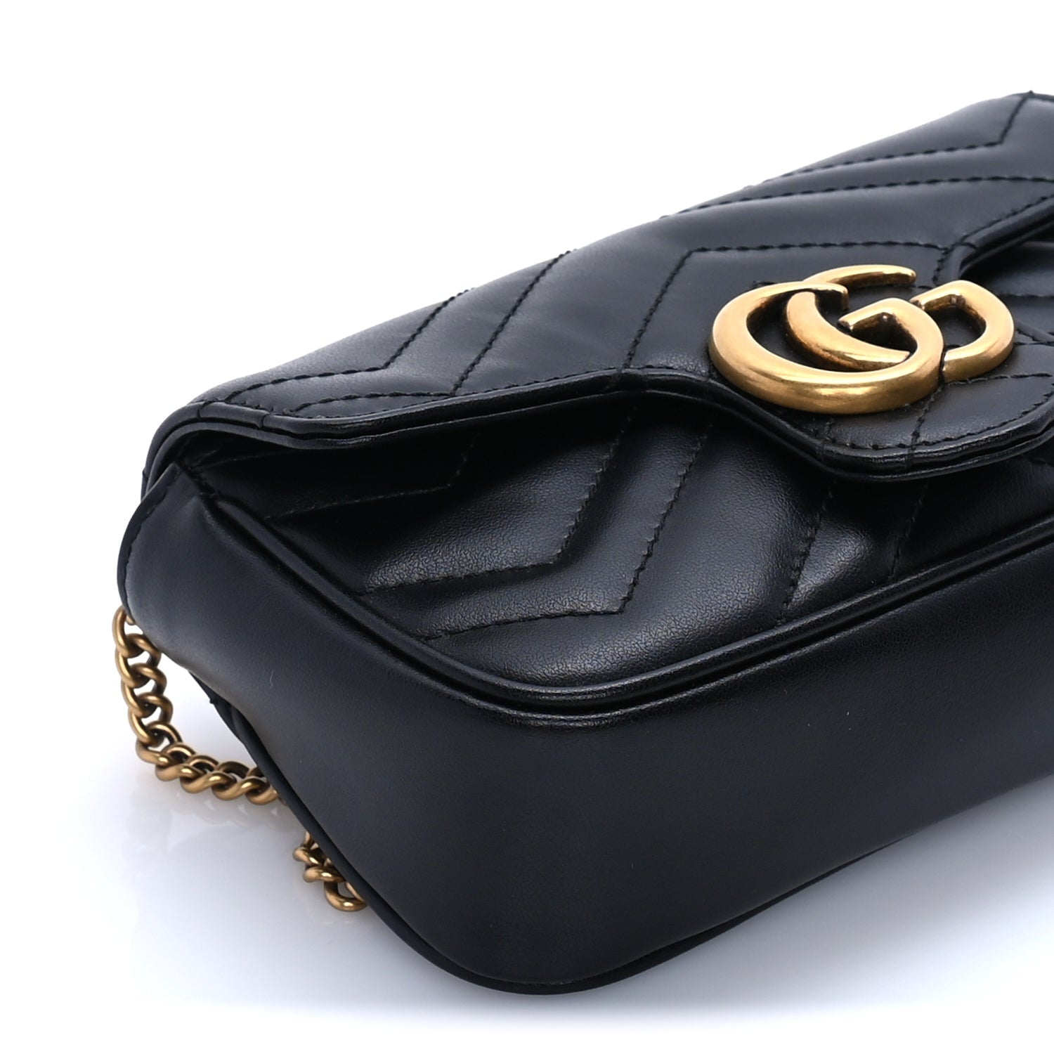 Gucci Calfskin Matelasse Super Mini GG Marmont Shoulder Bag  Black 7 of 8