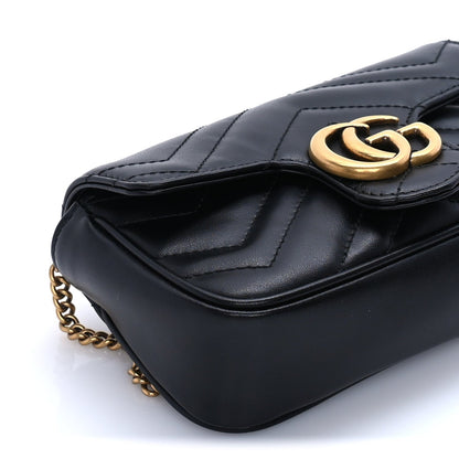 Gucci Calfskin Matelasse Super Mini GG Marmont Shoulder Bag  Black 7 of 8
