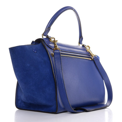 Celine Drummed Calfskin Suede Medium Trapeze Indigo 4 of 12
