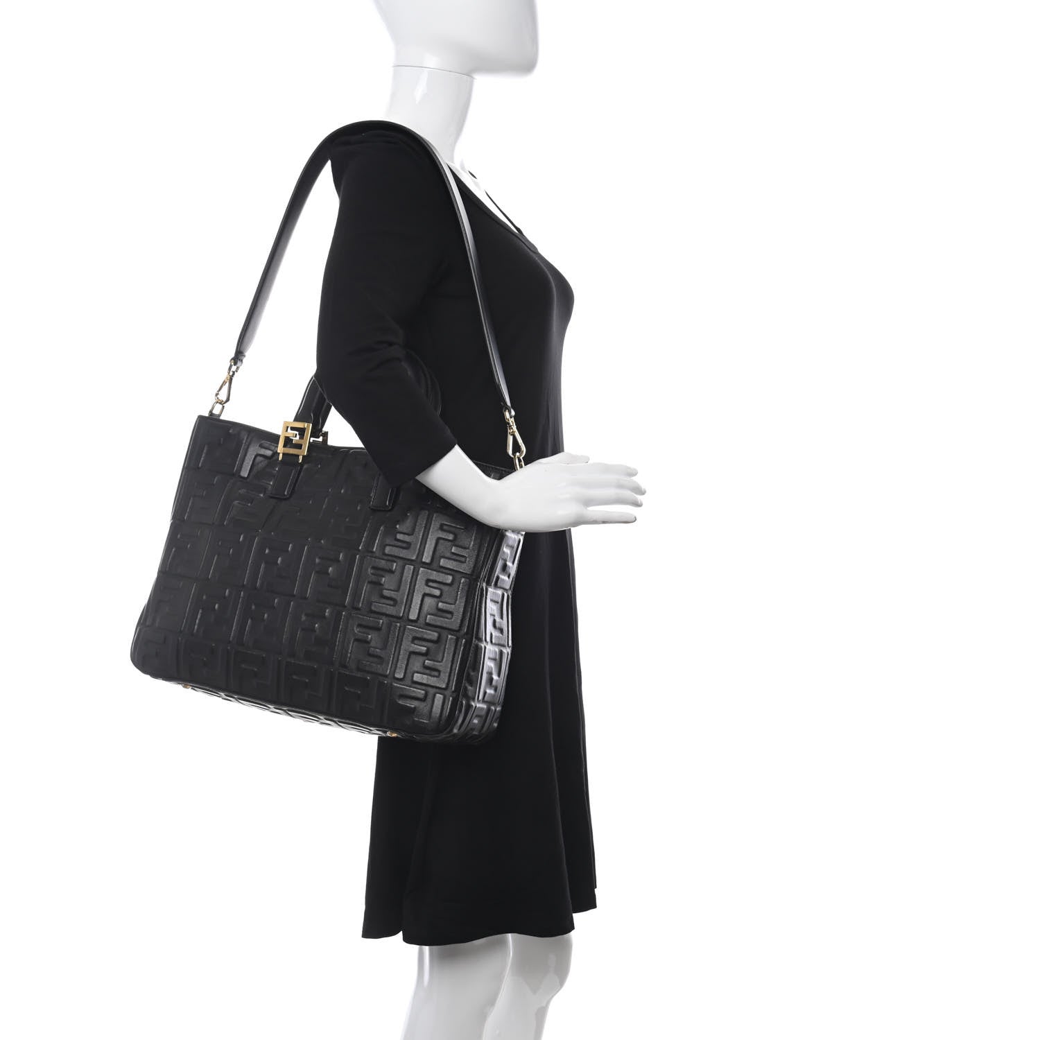 Fendi Nappa FF 1974 Embossed Medium FF Tote Black 2 of 10