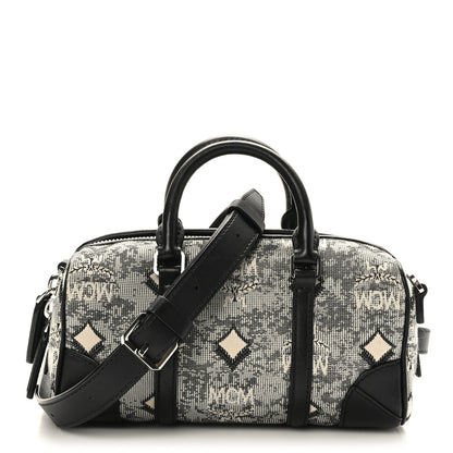 MCM Vintage Jacquard Monogram Mini Boston Bag Black Grey 1 of 8