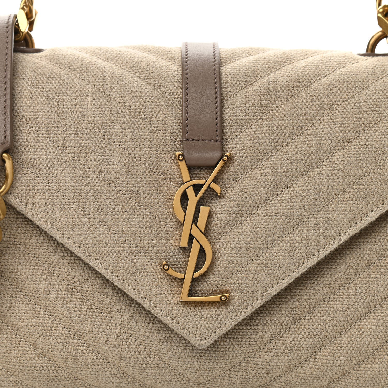 Saint Laurent Linen Quilted College Medium Chain Bag Taupe 7 of 12