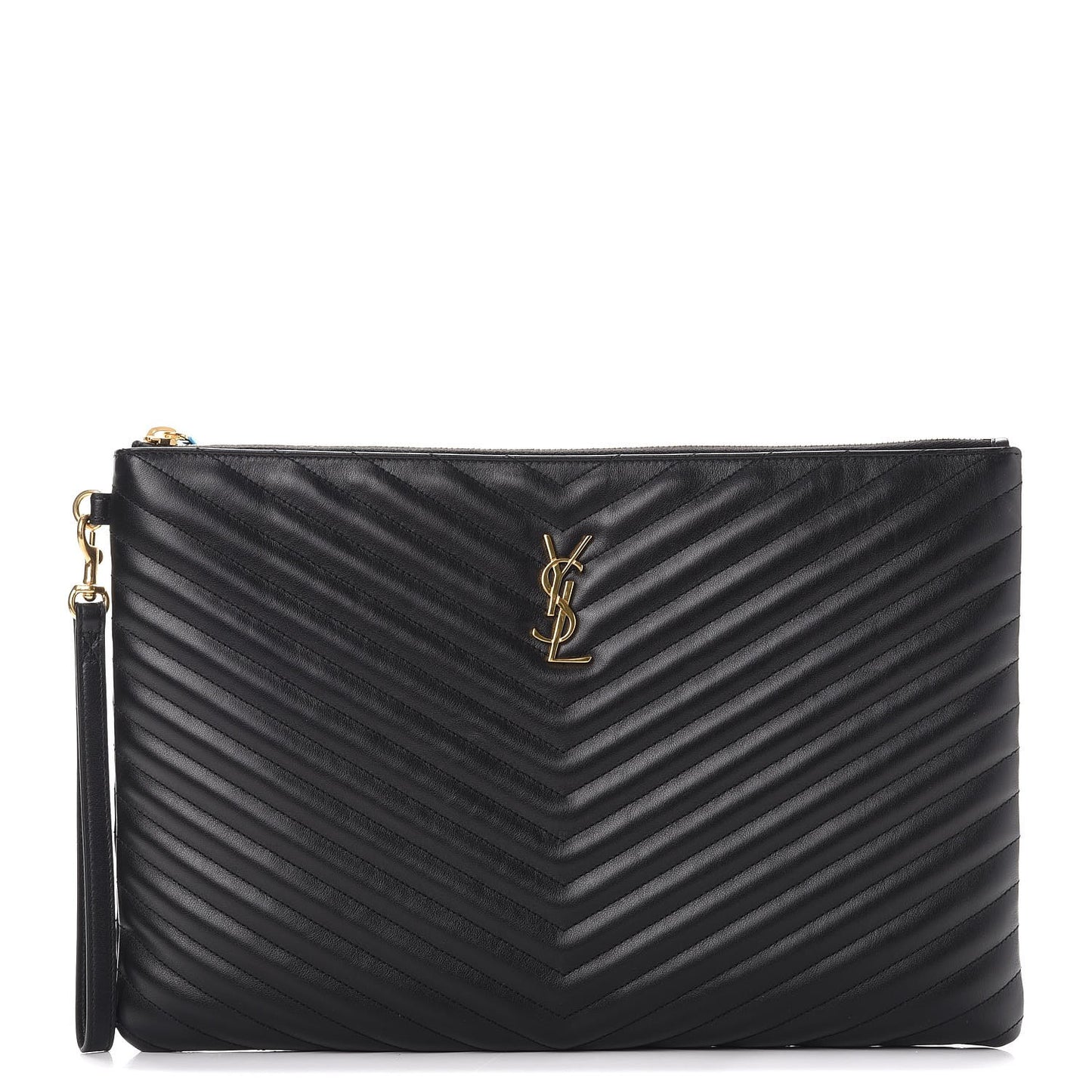 Calfskin Matelasse Chevron Monogram Document Holder Black