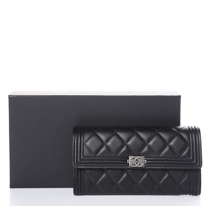 Chanel Lambskin Quilted Boy Flap Wallet Black 11 of 11