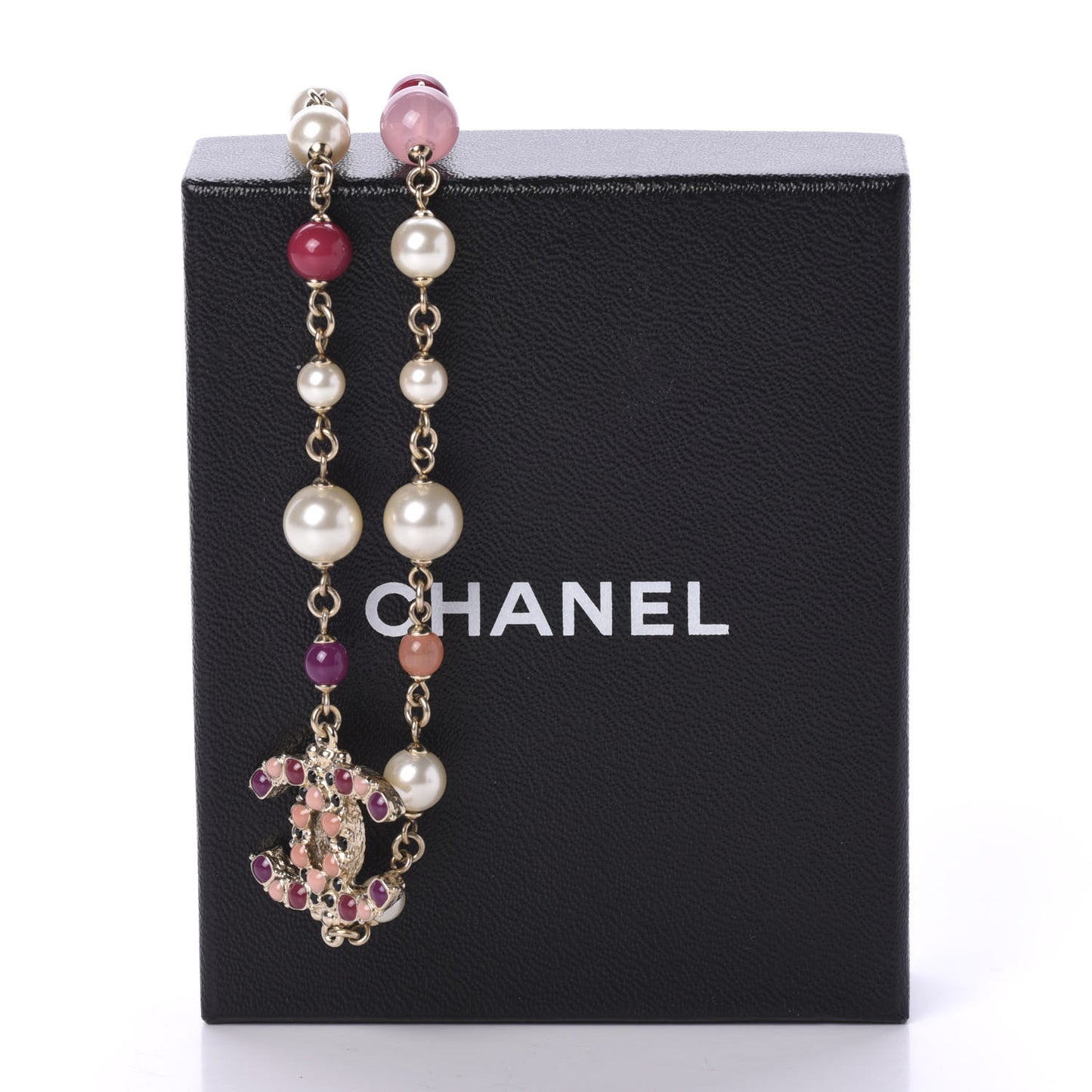 Pearl Bead Enamel CC Short Necklace Gold Multicolor