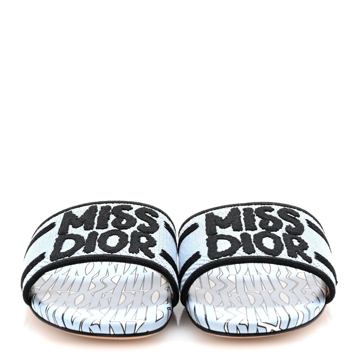 Christian Dior Canvas Miss Dior Embroidered Dway Flat Slide Sandals 37.5 Azure Pale 3 of 7