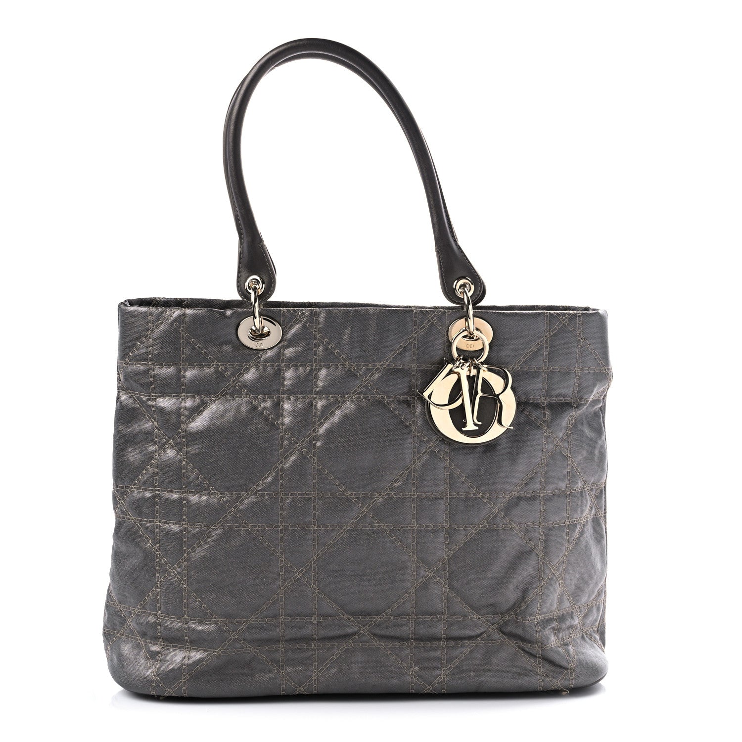 Christian Dior Coated Canvas Cannage Large Dior Soft Shopping Tote Grey 1 of 8