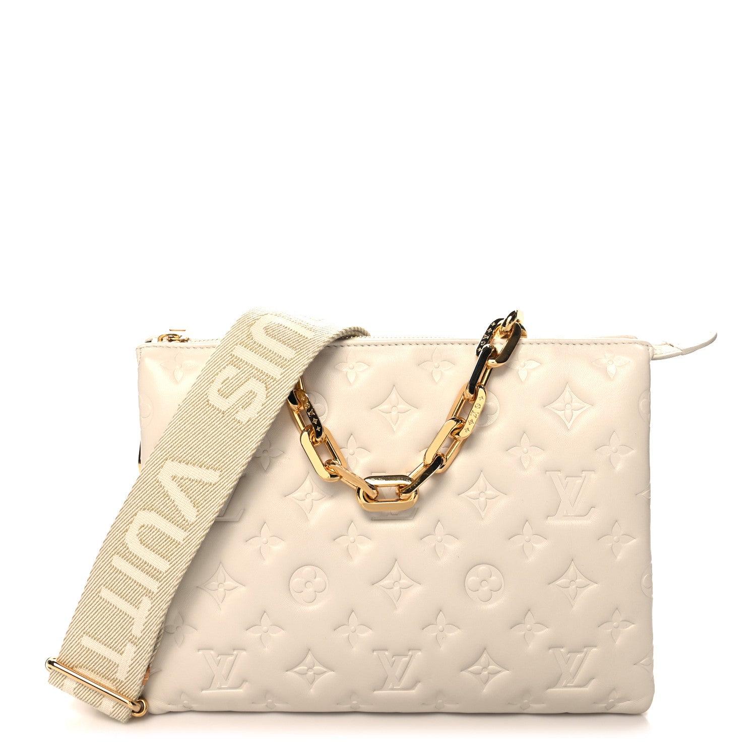 Louis Vuitton Lambskin Embossed Monogram Coussin PM Cream 1 of 11