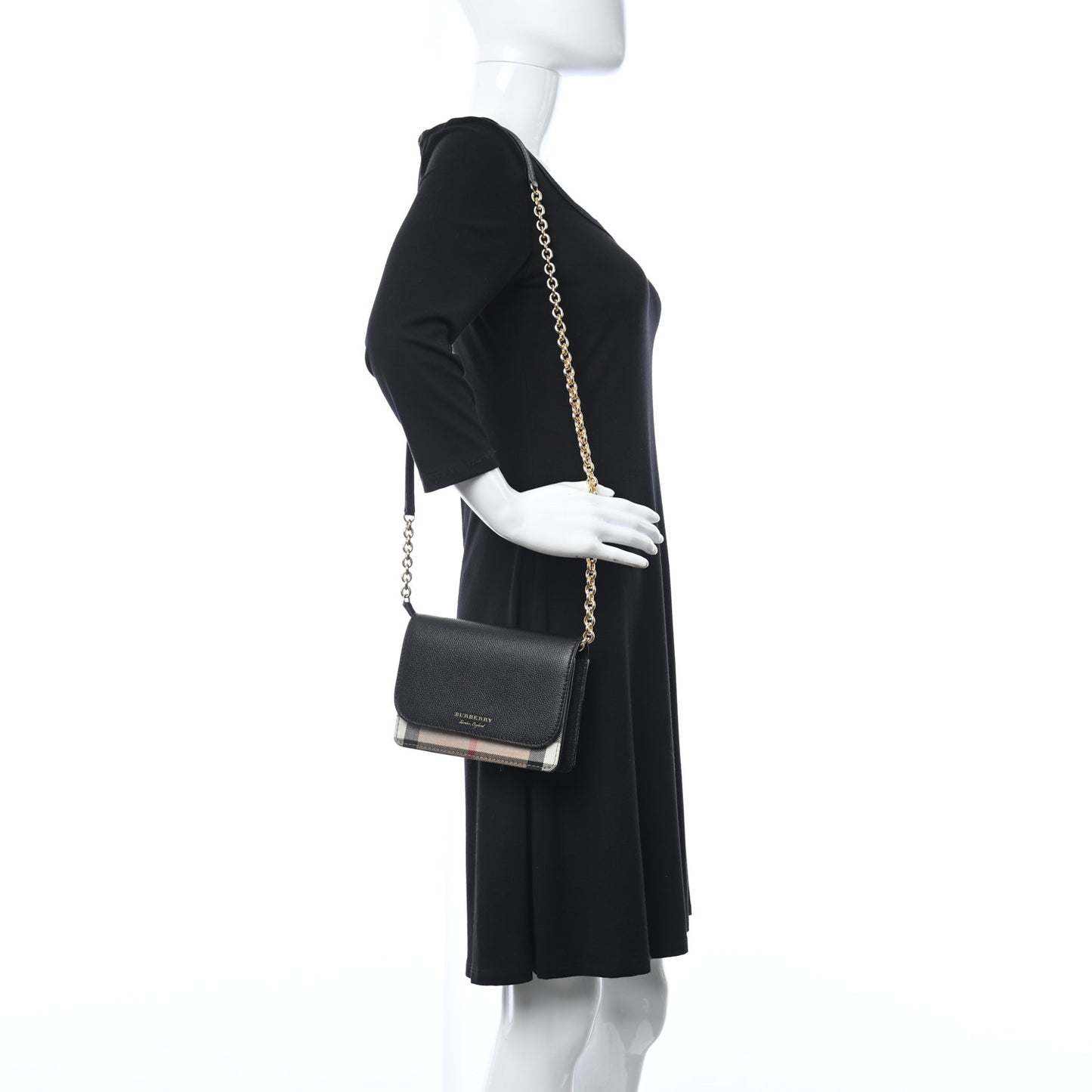 Grained Calfskin House Check Tartan Mix Hampshire Wallet On Chain Black