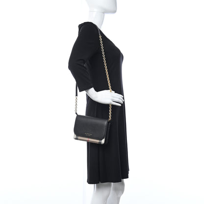 Burberry Grained Calfskin House Check Tartan Mix Hampshire Wallet On Chain Black 2 of 9