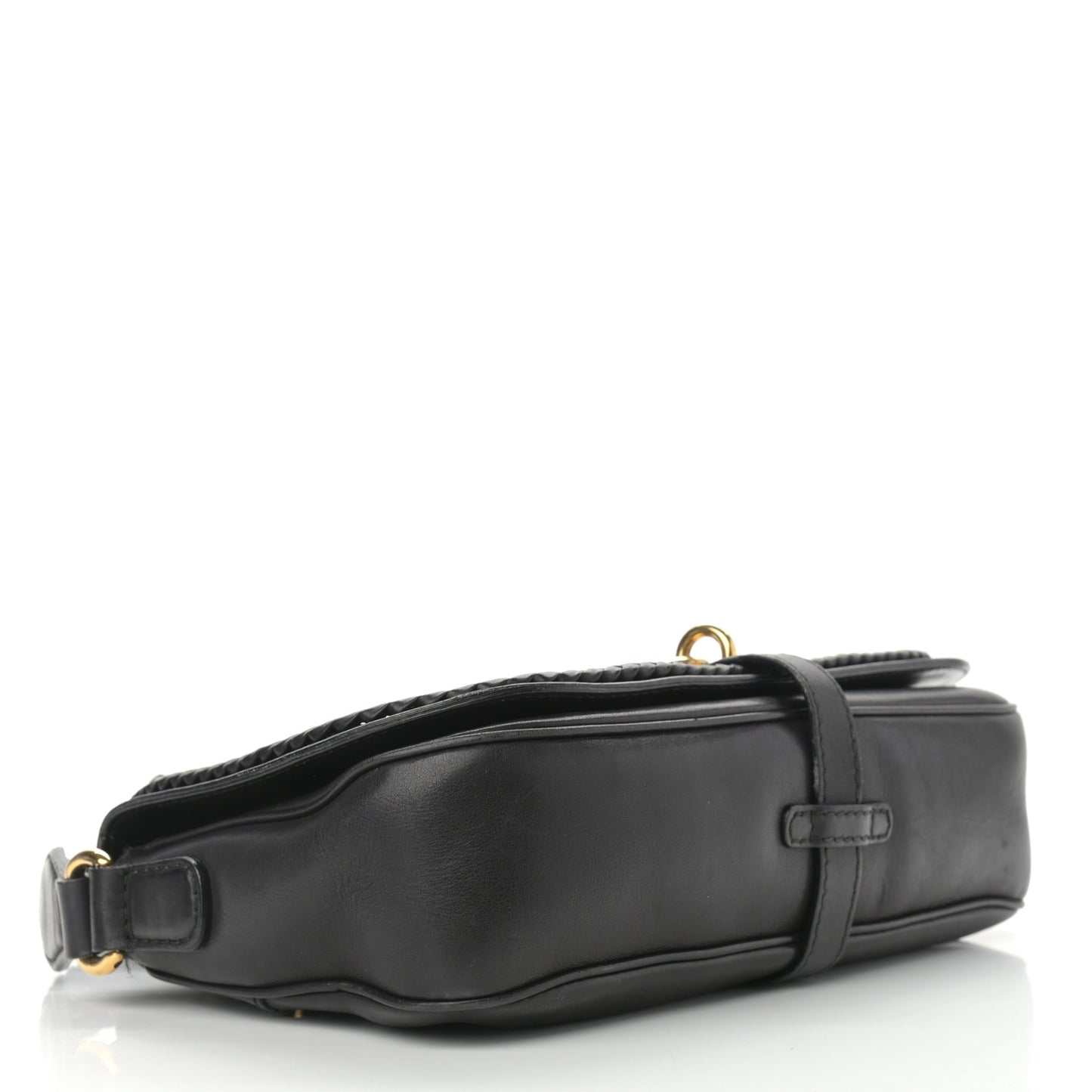 Calfskin Handmade Medium Flap Shoulder Bag Black
