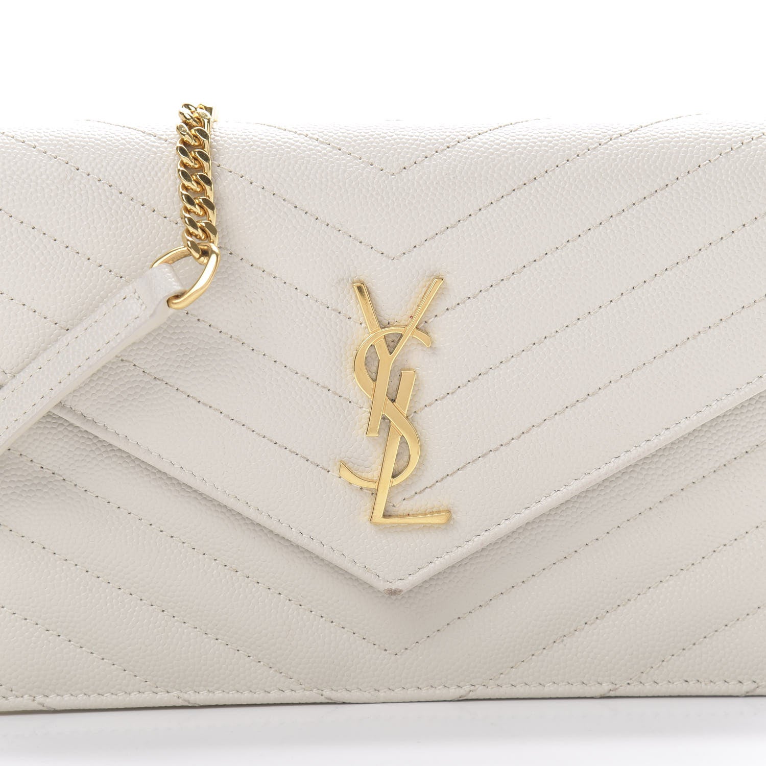 Saint Laurent Grain De Poudre Matelasse Chevron Monogram Envelope Chain Crema Soft 8 of 17