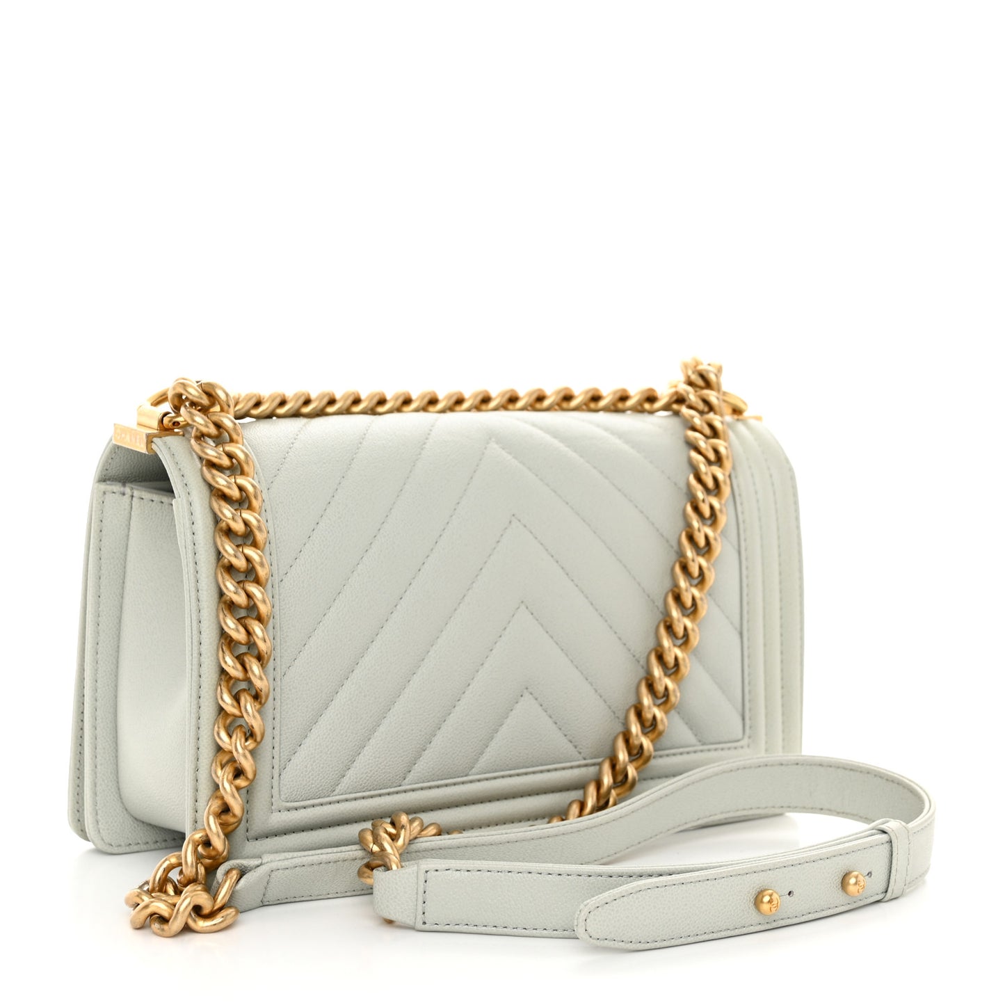 Caviar Chevron Quilted Medium Boy Flap Light Grey