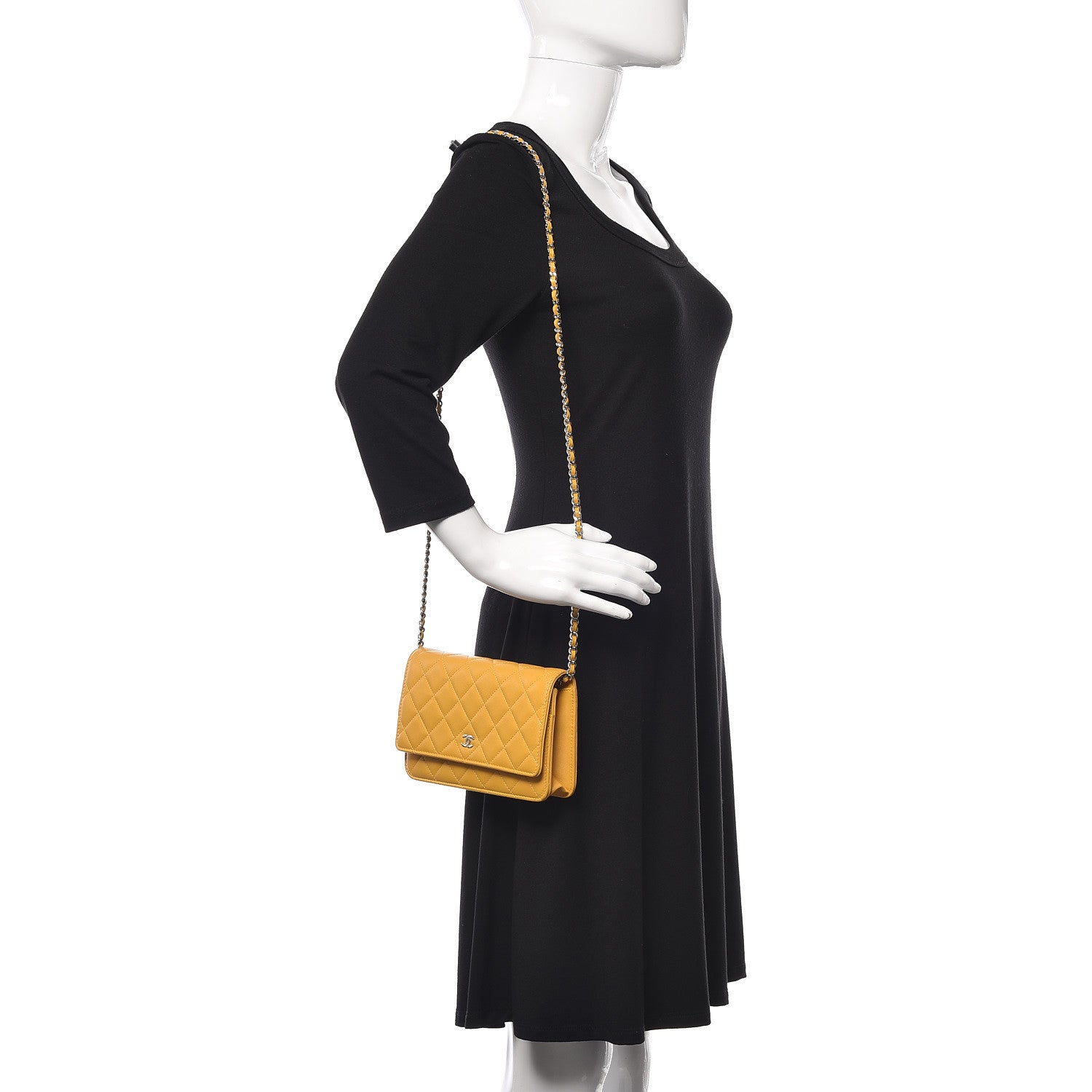 Chanel Lambskin Quilted Wallet on Chain WOC Yellow 2 of 11