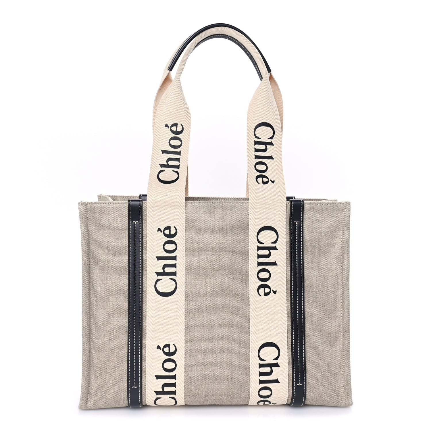 Chloe Cotton Calfskin Medium Woody Ribbon Tote White Blue 2 of 9