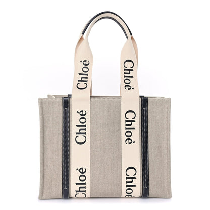 Chloe Cotton Calfskin Medium Woody Ribbon Tote White Blue 2 of 9