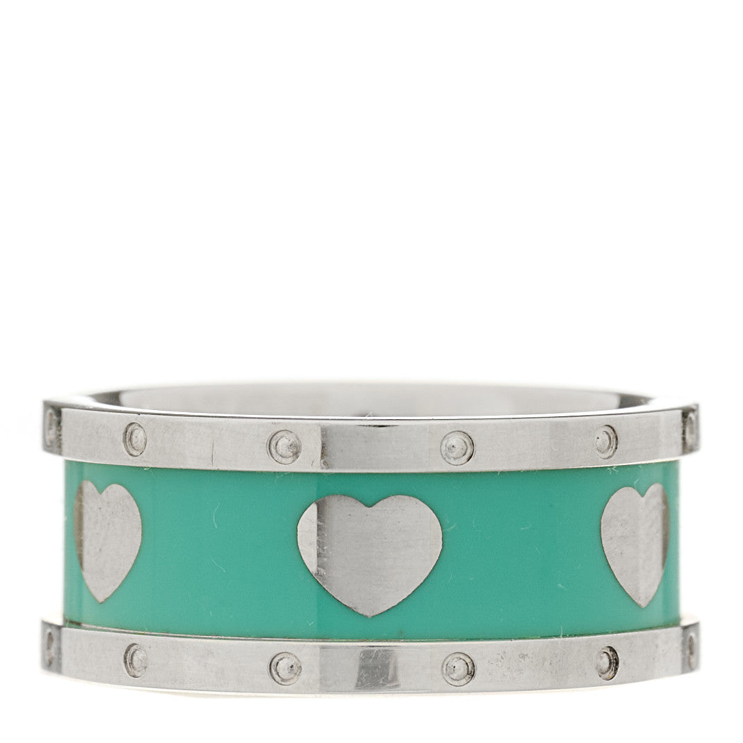 Sterling Silver Enamel Heart Band Ring 48 4.5