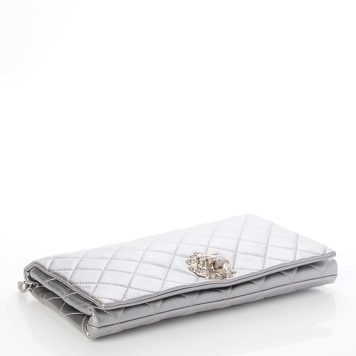 Chanel Metallic Lambskin Quilted Medium Leo Lion Flap Clutch Silver 4 of 8