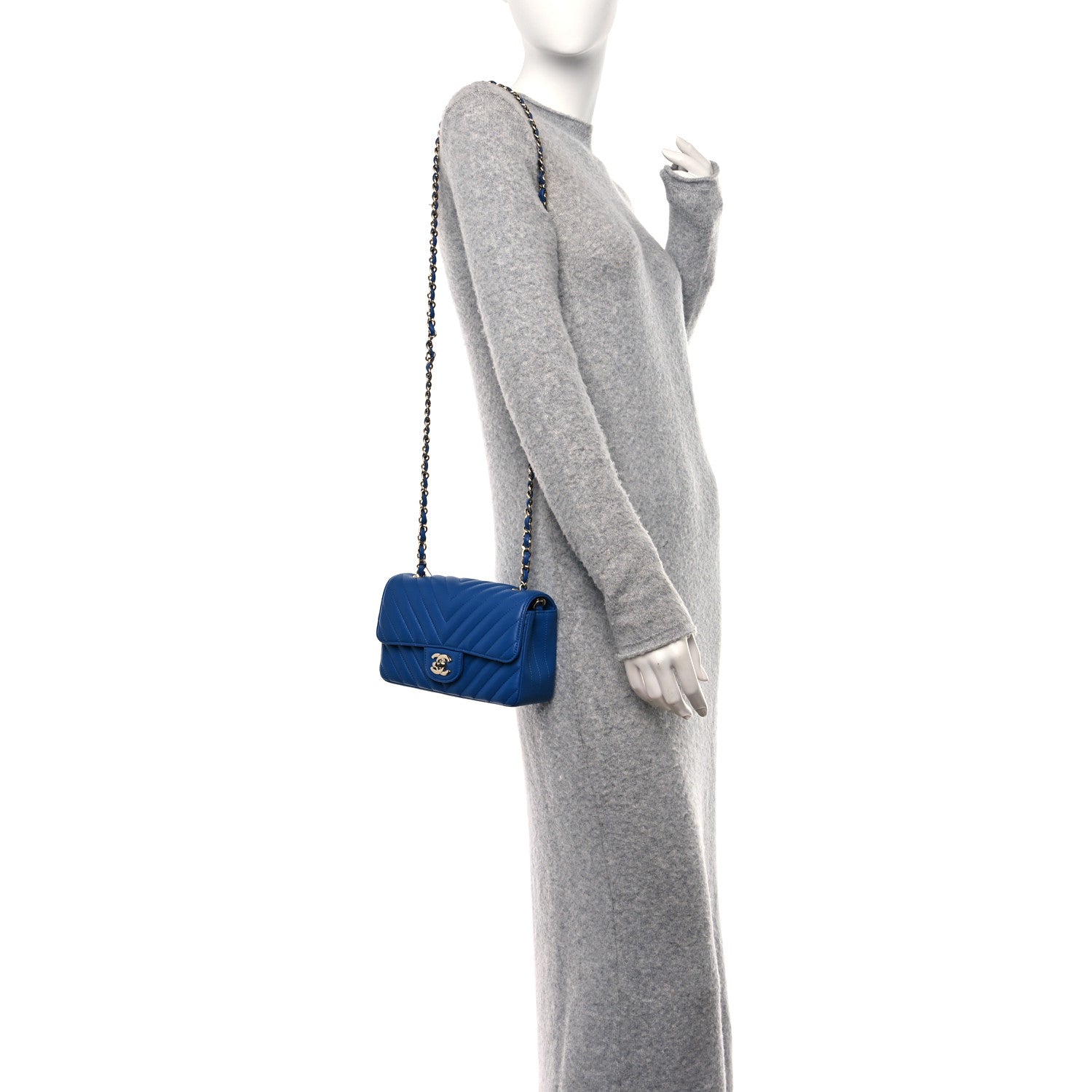 Chanel Lambskin Chevron Quilted Mini Rectangular Flap Blue 2 of 13