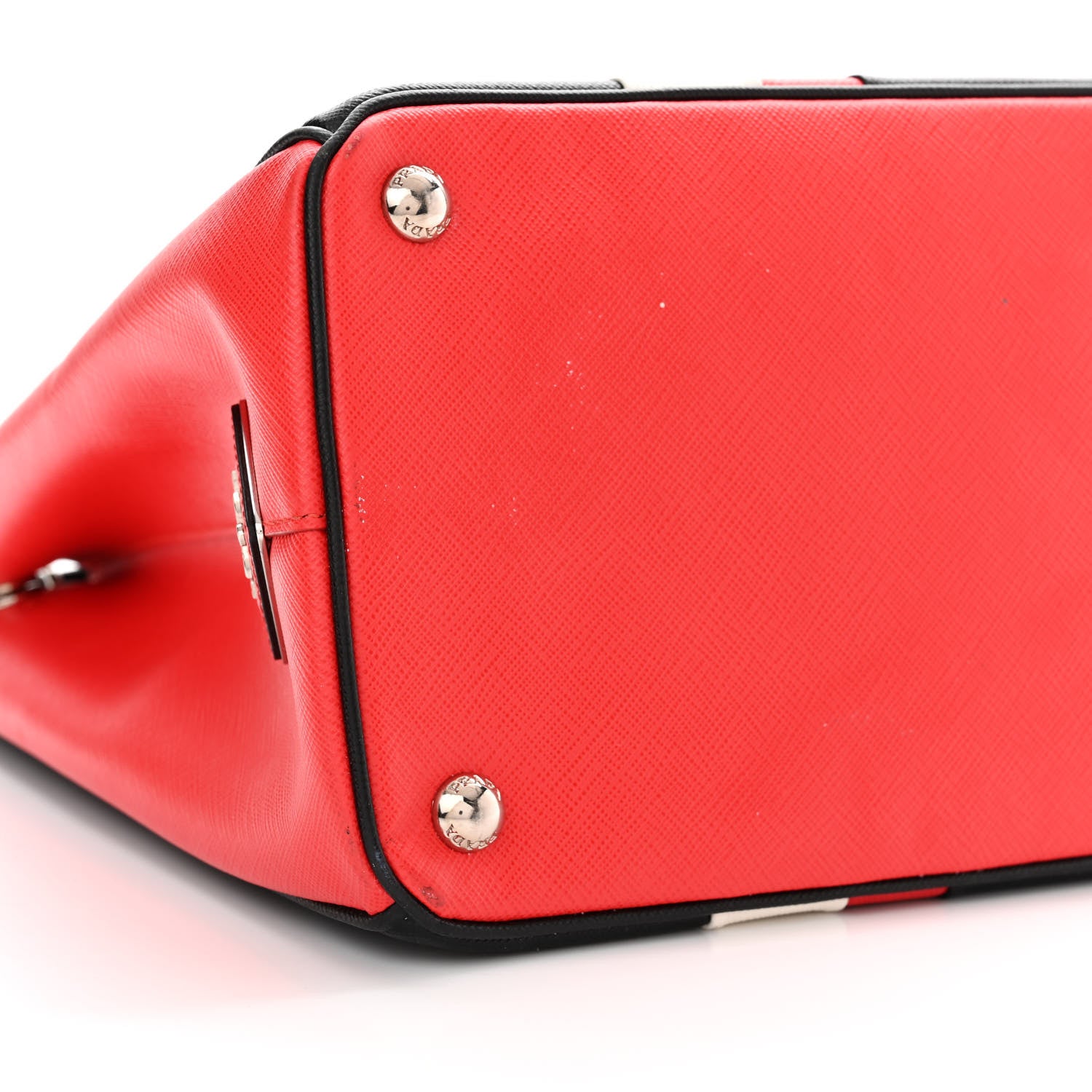 Prada Saffiano Baiadera Striped Medium Galleria Double Zip Tote Black Fuoco White 8 of 12