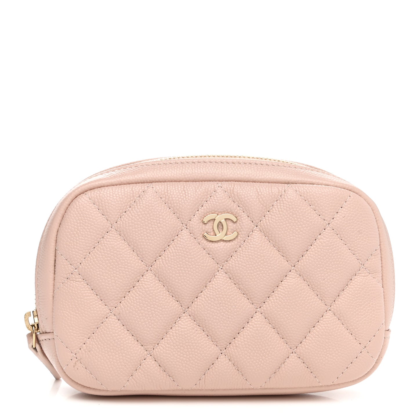 Caviar Quilted Small Curvy Pouch Cosmetic Case Light Pink