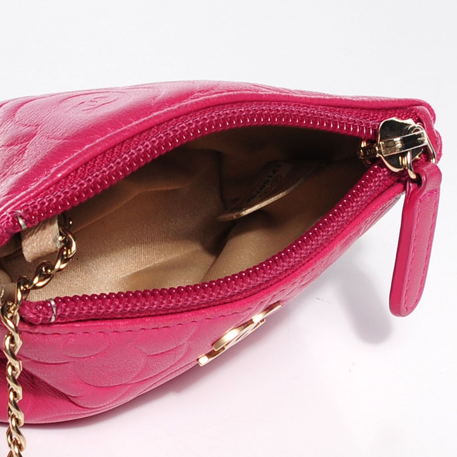 Chanel Lambskin Camellia Embossed Key Holder Case Fuchsia 6 of 7