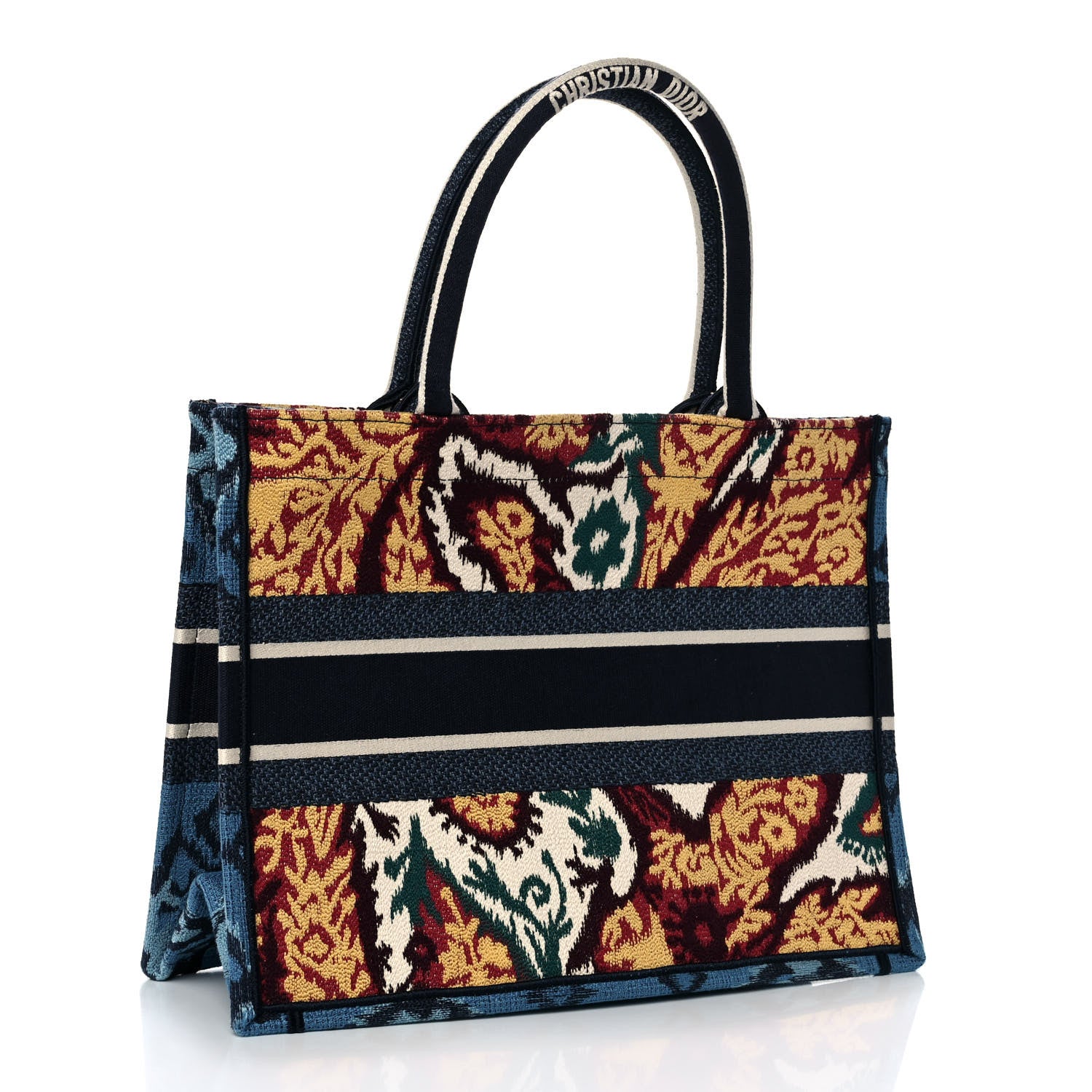 Christian Dior Canvas Embroidered Paisley Medium Book Tote Blue Multicolor 3 of 8