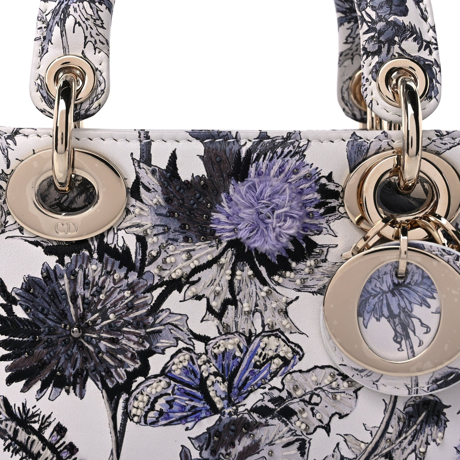 Christian Dior Calfskin Embroidered Floral Butterfly Small Lady D-Joy White Multicolor 6 of 8