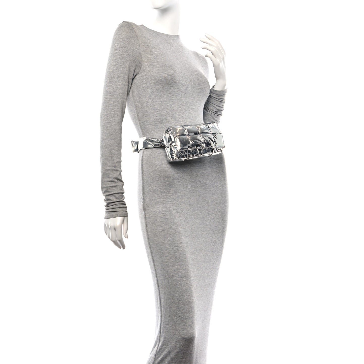 Metallic Lambskin Maxi Intrecciato Padded The Belt Cassette Bag Silver