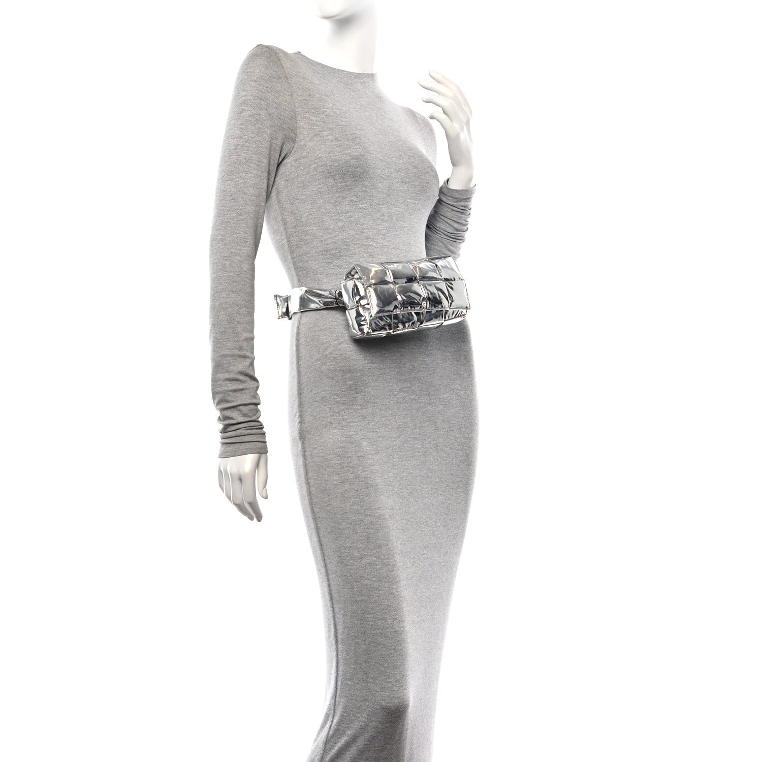 Bottega Veneta Metallic Lambskin Maxi Intrecciato Padded The Belt Cassette Bag Silver 2 of 10